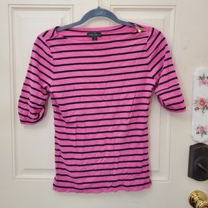 LRL Lauren Ralph Lauren Pink navy stripe shirt jeans Boat Neck Medium